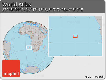Gray Location Map of the Area around 25° 2' 21" S, 8° 34' 29" E