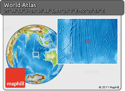 Physical Location Map of the Area around 25° 2' 21" S, 91° 52' 30" E