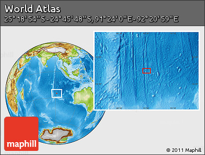 Physical Location Map of the Area around 25° 2' 21" S, 91° 52' 30" E