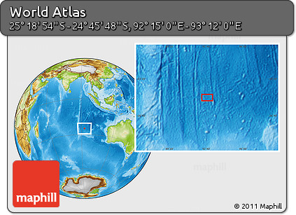 Physical Location Map of the Area around 25° 2' 21" S, 92° 43' 29" E