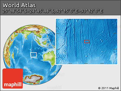 Physical Location Map of the Area around 25° 2' 21" S, 92° 43' 29" E