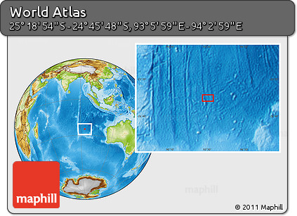Physical Location Map of the Area around 25° 2' 21" S, 93° 34' 29" E