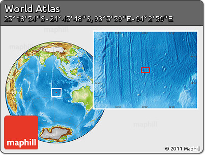 Physical Location Map of the Area around 25° 2' 21" S, 93° 34' 29" E