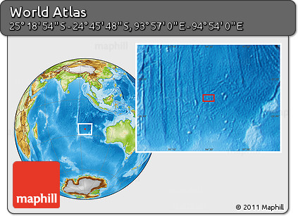 Physical Location Map of the Area around 25° 2' 21" S, 94° 25' 30" E