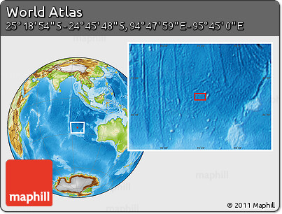 Physical Location Map of the Area around 25° 2' 21" S, 95° 16' 30" E