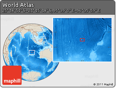 Shaded Relief Location Map of the Area around 25° 2' 21" S, 96° 7' 30" E