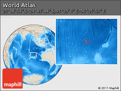 Shaded Relief Location Map of the Area around 25° 2' 21" S, 96° 7' 30" E