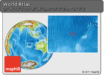 Physical Location Map of the Area around 25° 2' 21" S, 96° 58' 29" E
