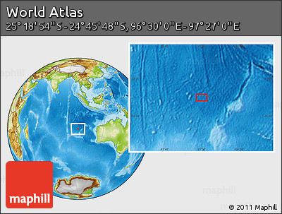 Physical Location Map of the Area around 25° 2' 21" S, 96° 58' 29" E