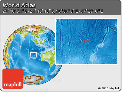 Physical Location Map of the Area around 25° 2' 21" S, 96° 58' 29" E