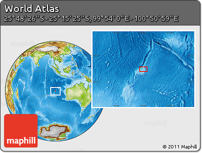 Physical Location Map of the Area around 25° 31' 56" S, 100° 22' 30" E