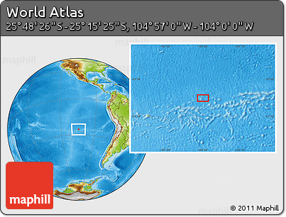 Physical Location Map of the Area around 25° 31' 56" S, 104° 28' 29" W