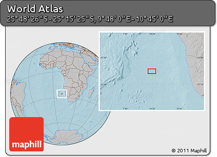 Gray Location Map of the Area around 25° 31' 56" S, 10° 16' 30" E, hill shading