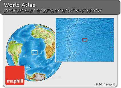 Physical Location Map of the Area around 25° 31' 56" S, 10° 7' 30" W