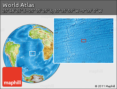 Physical Location Map of the Area around 25° 31' 56" S, 10° 7' 30" W