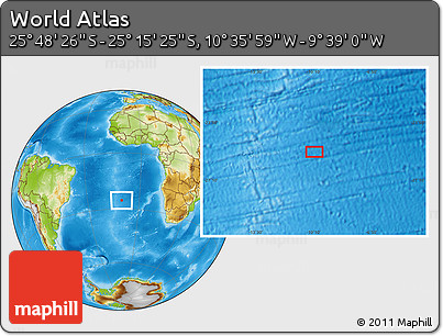 Physical Location Map of the Area around 25° 31' 56" S, 10° 7' 30" W