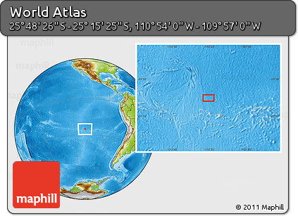 Physical Location Map of the Area around 25° 31' 56" S, 110° 25' 30" W