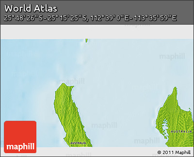 Physical 3D Map of the Area around 25° 31' 56" S, 113° 7' 30" E