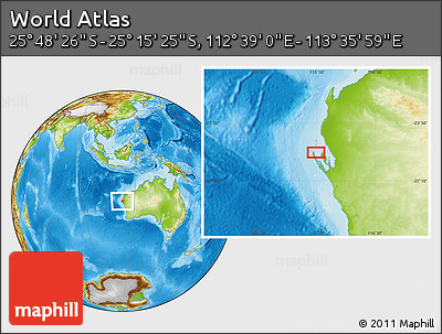 Physical Location Map of the Area around 25° 31' 56" S, 113° 7' 30" E