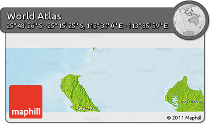 Physical Panoramic Map of the Area around 25° 31' 56" S, 113° 7' 30" E