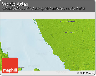Physical 3D Map of the Area around 25° 31' 56" S, 113° 58' 29" E