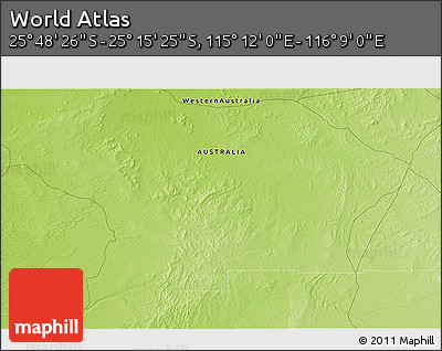 Physical 3D Map of the Area around 25° 31' 56" S, 115° 40' 30" E
