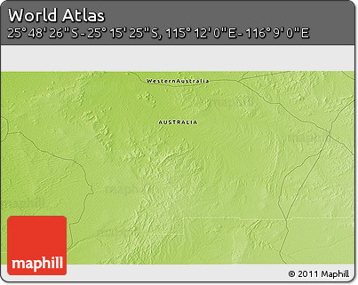 Physical 3D Map of the Area around 25° 31' 56" S, 115° 40' 30" E