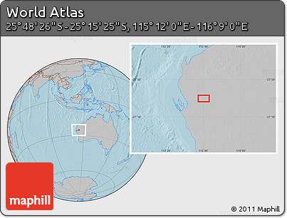 Gray Location Map of the Area around 25° 31' 56" S, 115° 40' 30" E, hill shading
