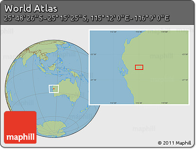 Savanna Style Location Map of the Area around 25° 31' 56" S, 115° 40' 30" E