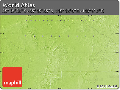 Physical Map of the Area around 25° 31' 56" S, 115° 40' 30" E