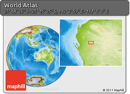 Physical Location Map of the Area around 25° 31' 56" S, 116° 31' 30" E