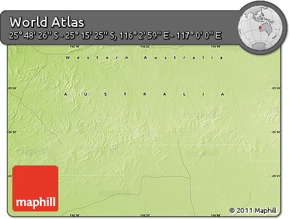 Physical Map of the Area around 25° 31' 56" S, 116° 31' 30" E