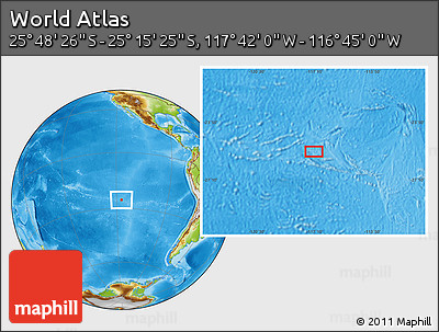 Physical Location Map of the Area around 25° 31' 56" S, 117° 13' 29" W