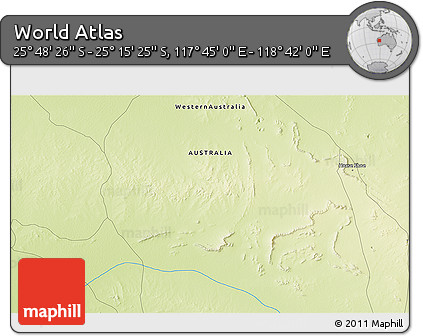 Physical 3D Map of the Area around 25° 31' 56" S, 118° 13' 29" E