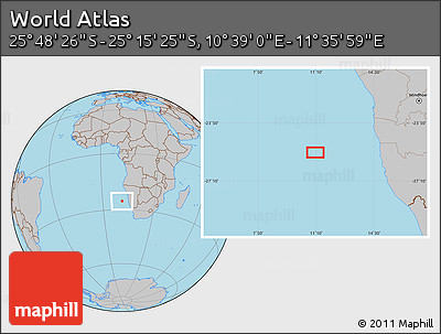 Gray Location Map of the Area around 25° 31' 56" S, 11° 7' 30" E