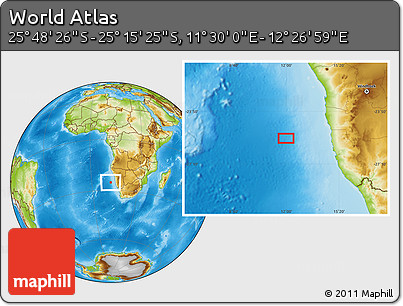 Physical Location Map of the Area around 25° 31' 56" S, 11° 58' 29" E