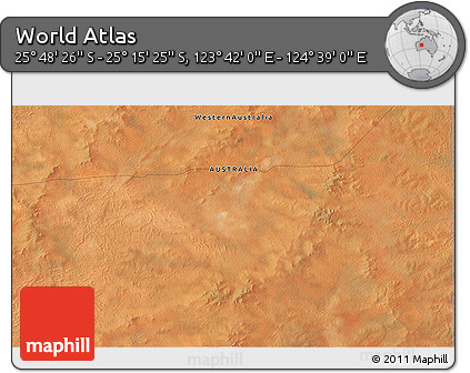 Satellite 3D Map of the Area around 25° 31' 56" S, 124° 10' 30" E