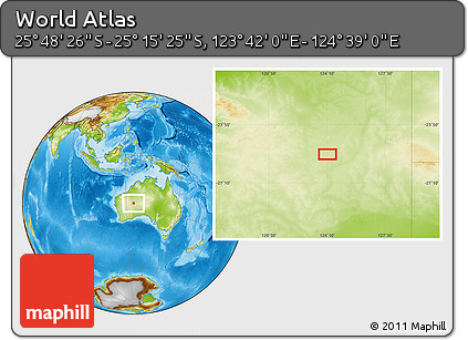 Physical Location Map of the Area around 25° 31' 56" S, 124° 10' 30" E