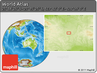 Physical Location Map of the Area around 25° 31' 56" S, 124° 10' 30" E