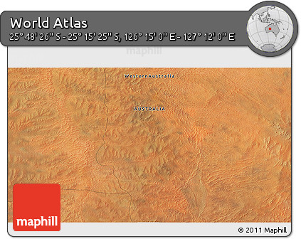 Satellite 3D Map of the Area around 25° 31' 56" S, 126° 43' 29" E
