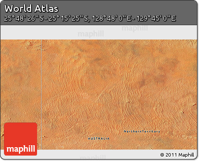Satellite 3D Map of the Area around 25° 31' 56" S, 129° 16' 30" E