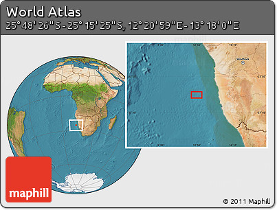 Satellite Location Map of the Area around 25° 31' 56" S, 12° 49' 29" E
