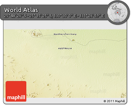 Physical 3D Map of the Area around 25° 31' 56" S, 130° 58' 29" E