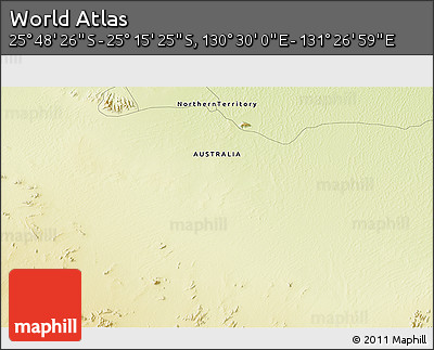 Physical 3D Map of the Area around 25° 31' 56" S, 130° 58' 29" E