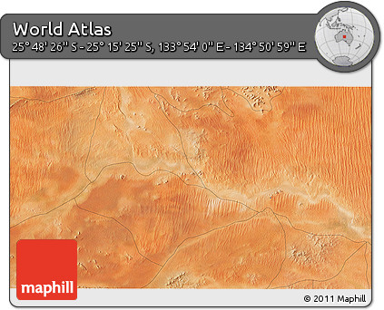 Satellite 3D Map of the Area around 25° 31' 56" S, 134° 22' 30" E
