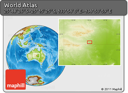 Physical Location Map of the Area around 25° 31' 56" S, 134° 22' 30" E