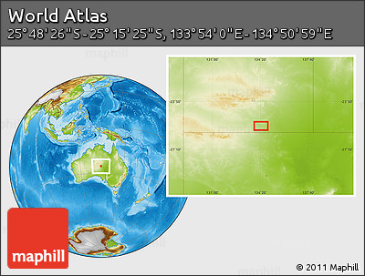 Physical Location Map of the Area around 25° 31' 56" S, 134° 22' 30" E