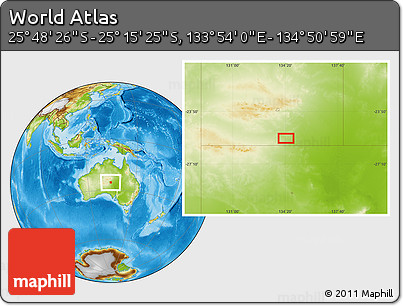 Physical Location Map of the Area around 25° 31' 56" S, 134° 22' 30" E