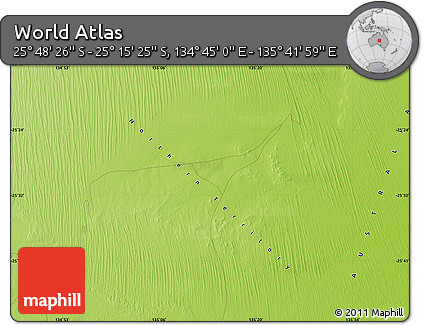 Physical Map of the Area around 25° 31' 56" S, 135° 13' 29" E
