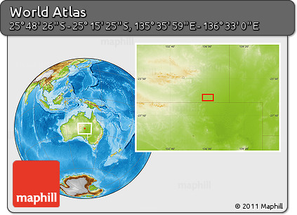 Physical Location Map of the Area around 25° 31' 56" S, 136° 4' 29" E